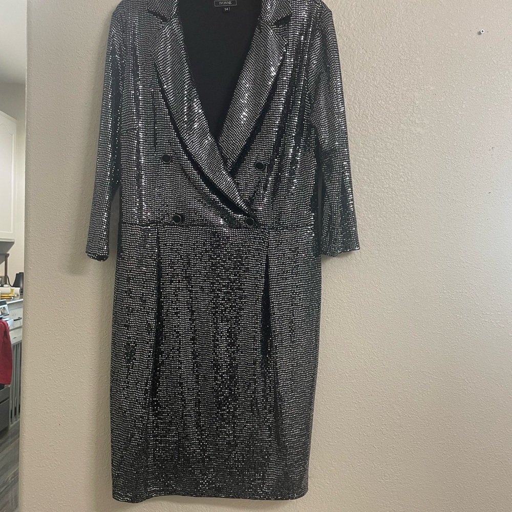 Glamorous Long Sleeve Silver Sequin Dress